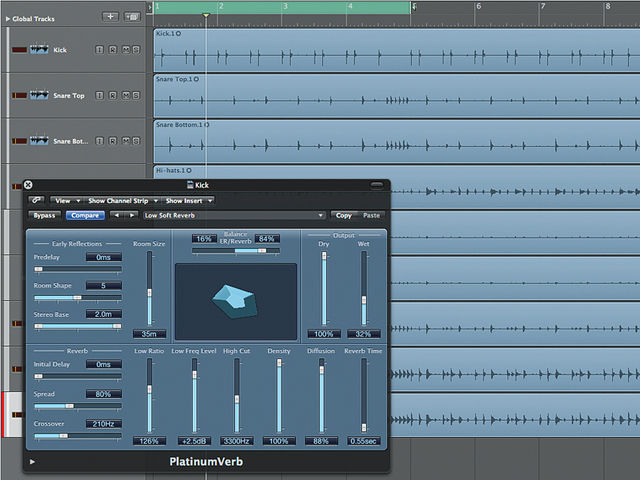 You can use separate reverbs on each drum channel... but be careful.