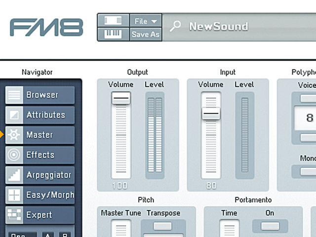 ...So we decide to turn to FM synthesis. After trying a few plug-ins, we found that there's something suitably full and yet throttled about Native Instruments' FM8. The way those operators interact gets about as close to the Full Throttle sound as you're ever likely to need. Start by maximising the Output Volume fader on the Master page.