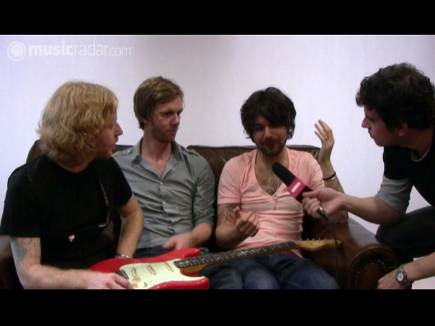 L-R: James Johnston, Fender UK's Neil Whitcher, Simon Neil, Total Guitar's Nick Cracknell