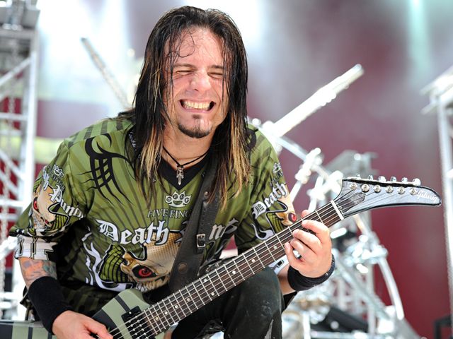 Jason Hook of Five Finger Death Punch performs during the 2010 Rockstar Energy Drink Mayhem Fest at Riverbend Music Center in Cincinnati, Ohio