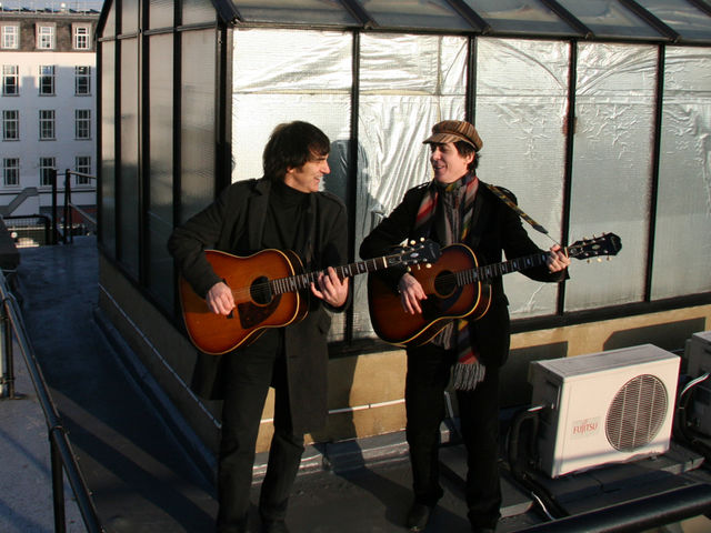 Two of us: Bootleg George and Paul up on the roof