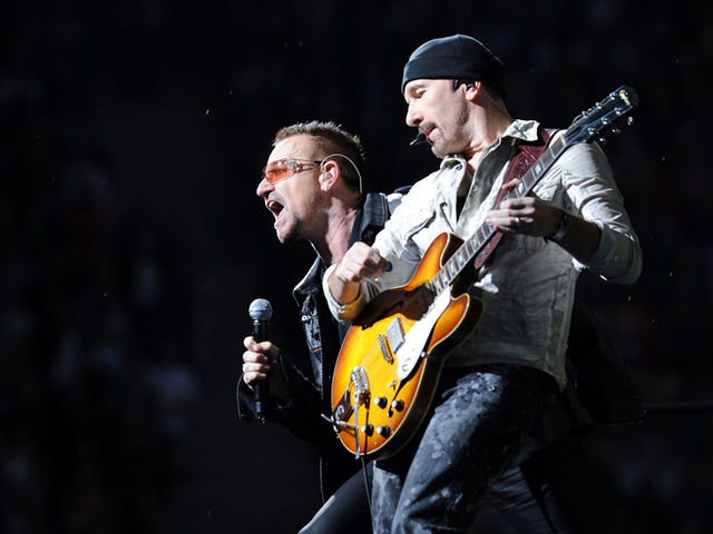 Bono and The Edge onstage on U2's current 360° Tour