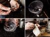 Clockwise from top left: 1. Lug contains spring, damping foam and swivel nut. 2. Put metal parts into plastic pot for cleaning. 3. Use white spirit and scrub with toothbrush. 4. Dry thoroughly with cloth.