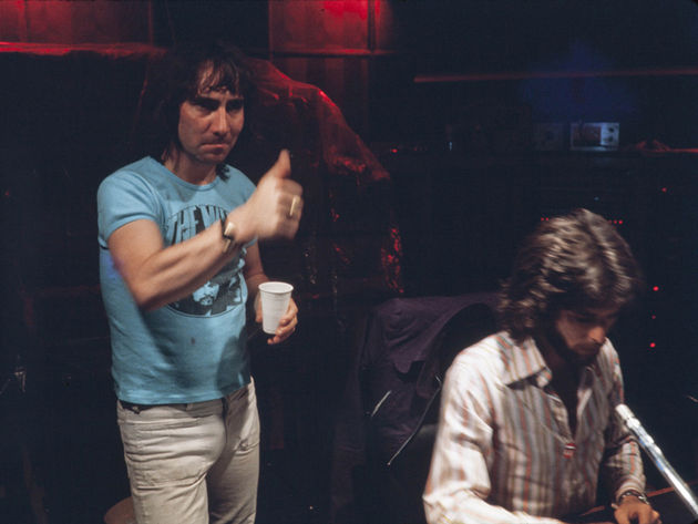 Keith Moon in the studio "Keith giving the thumbs-up to one of Roger's amazing vocal performances."