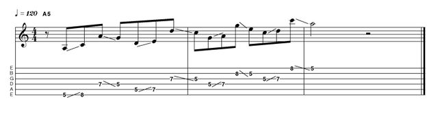 Example 1.4: Intervallic/Slide Nothing earth-shattering from a note perspective here; it's the articulation that counts. Consider your fingering options as this is a massive influence on your effectiveness in executing the idea cleanly and efficiently.