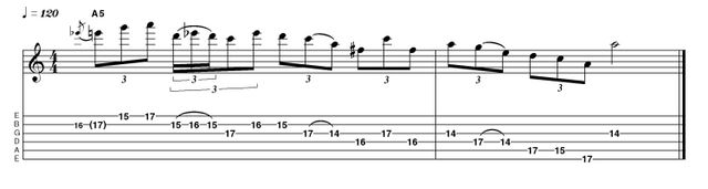 Example 5.1: Phrasing The only thing that separates many classic rock phrases from their closely related blues cousins is the amount of gain and dynamic attack. This lick is one such example and would be equally at home in either setting.
