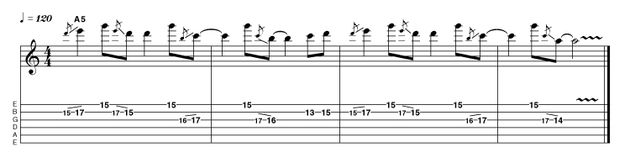 Here's a pedal-tone idea that is melodically simple yet retains interest via the use of some crafty slides. It's also got a rather interesting rhythmic shape. Why not keep the rhythm and change the notes to come up with an idea of your own?