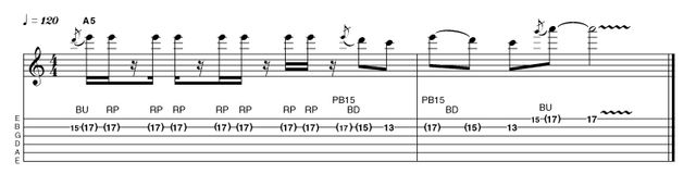 Example 4.1: Phrasing This bending idea demonstrates that the rhythm of a phrase is as important as the note selection. Rock requires conviction, so be bold and play with authority.