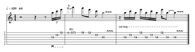 I'm coming over all nostalgic as I present to you my first sweep-picked lick. It still sounds great after all these years, although I've got a dim recollection that I used to play it at least a couple of times in every single solo, much to everyone else's disgust! This lick morphs from Blackmore to Clapton. You may find that alternate picking is the way to go for the final bar.
