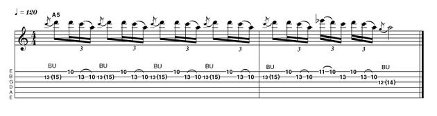This nifty move between a bent note and rapid pull-off requires both precision and stamina, so be patient when building it up to both the necessary speed and duration.