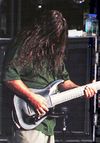 Deftones Stephen Carpenter was previously renowned for his seven-string shenanigans. But since discovering Meshuggah he's taken a liking to eight-string baritone heaviness. He was using his signature ESP 608B on the Saturday. That neck looks like a handful!