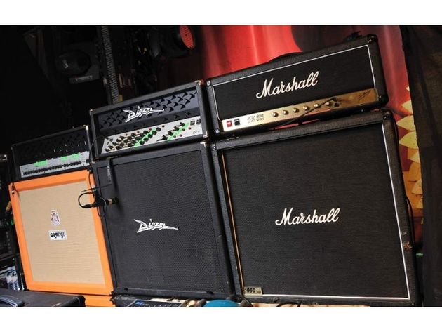 Brent Hinds' Diezel Herbert, Diezel G4 and Marshall JCM800 amps