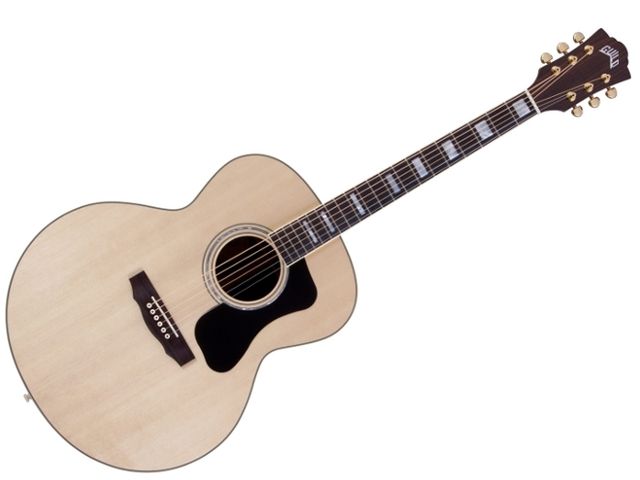 Guild GAD F-150R The F-150R (MSRP £1,054.80), a Jumbo body acoustic guitar with rosewood back, sides, fingerboard and neck, which along with the body shape, should make for a pretty loud acoustic.